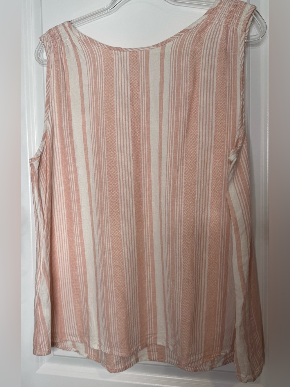Time and Tru Sleeveless Pink and Cream Striped V-Neck Top pastel linen blend LG - Picture 4 of 4